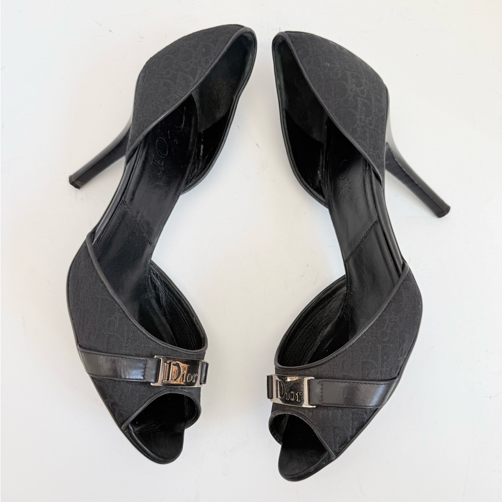 Christian Dior Vintage Black logo plaque trotter peep toe D’orsay pumps EU 39.5 - Picture 2 of 7